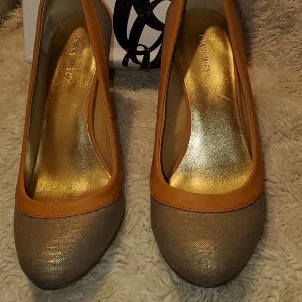 Nine West Gold and Natural Pumps